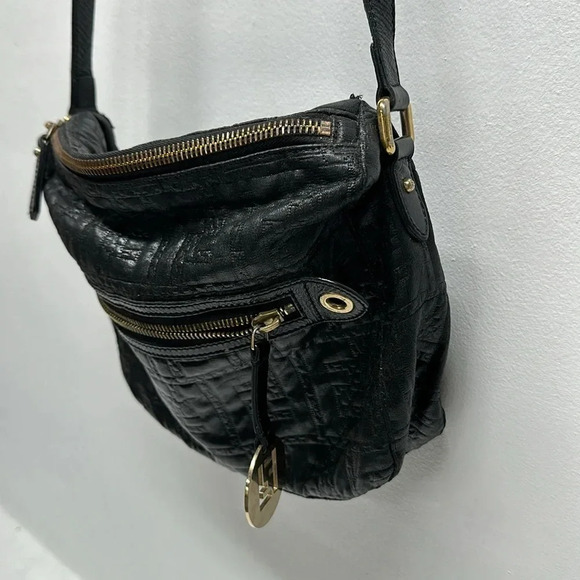 Fendi FF Quilted Coated Canvas Embossed Crossbody Bag Purse Designer Black Gold - Picture 7 of 17